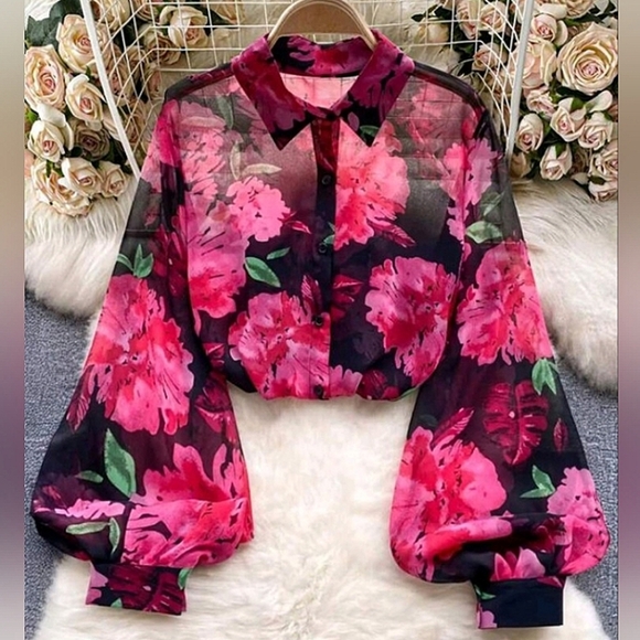 Women's Front Button Long Sleeve Floral All-Over Print Simple Casual To - Picture 1 of 4